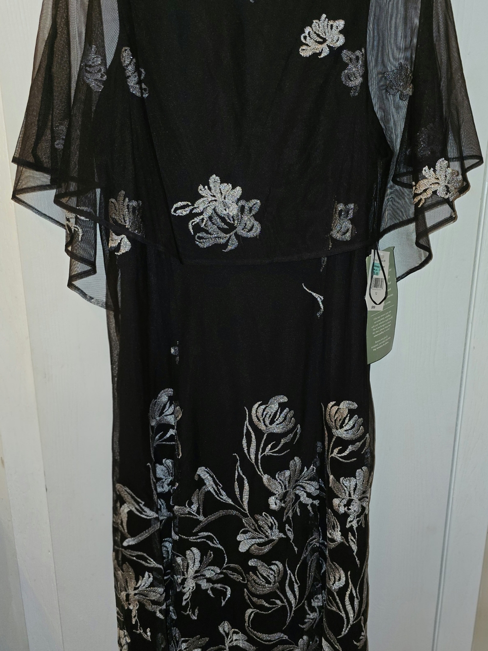 Black Midi Dress with Silver Floral Embroidery